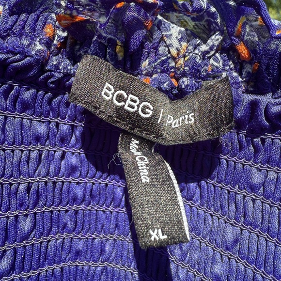 BCBG PARIS Vibrant Blue floral Smocked Dress size XL - Picture 4 of 5